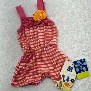 NEW Kickee Pants Bamboo 0-3 Mos Flamingo Brazil Stripe Pink,Orange Romper Pocket
